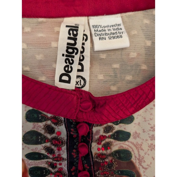 Desigual Sheer Floral Boho Tunic Top Sleeveless Size XL Artsy Eclectic Indie - Picture 3 of 6